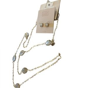 New! 14th & Union necklace and earring set. Gold tone and grey pearl like stone.
